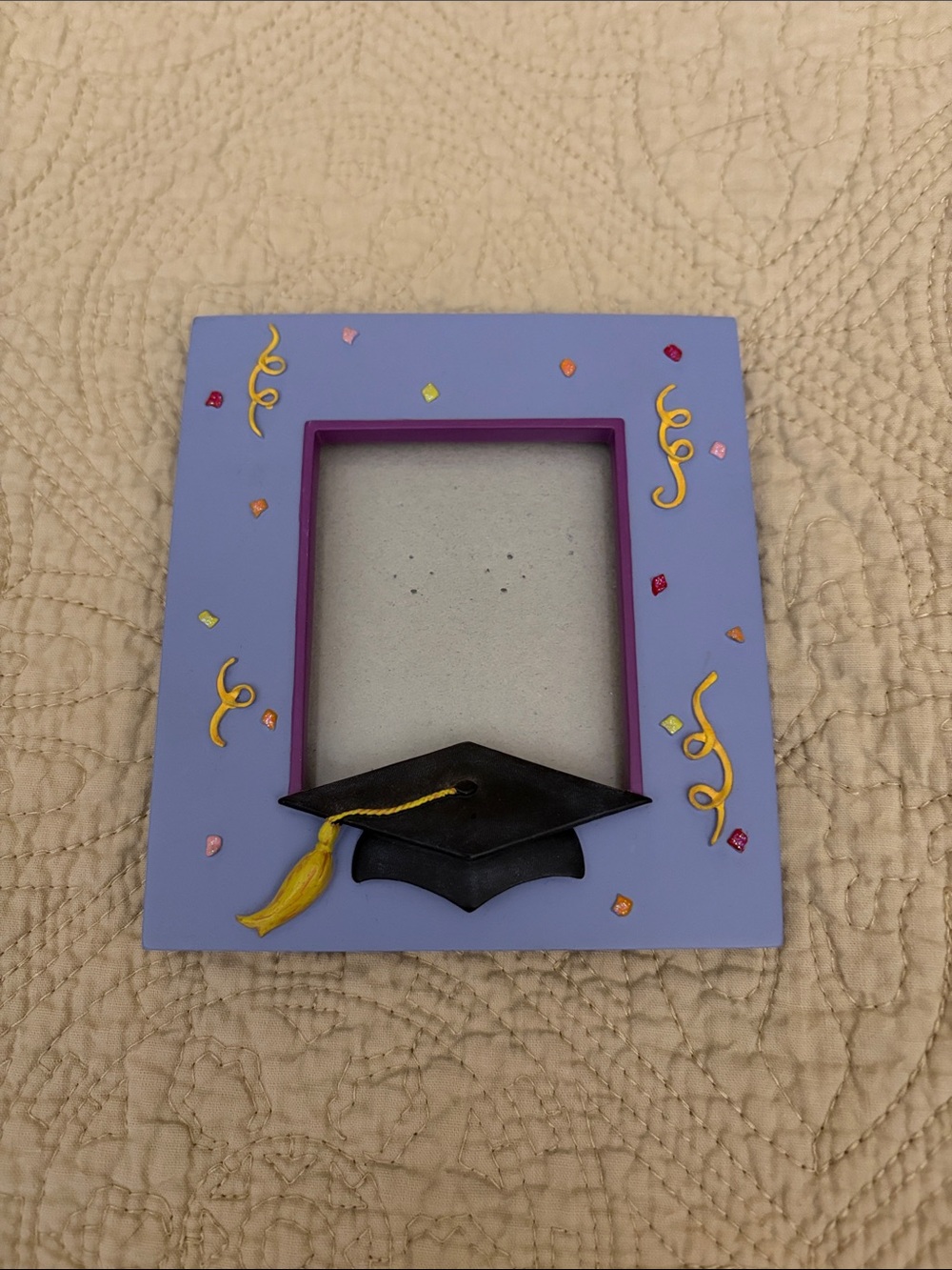 Russ Purple Graduation Picture Frame with Black Cap and Yellow Tassel
